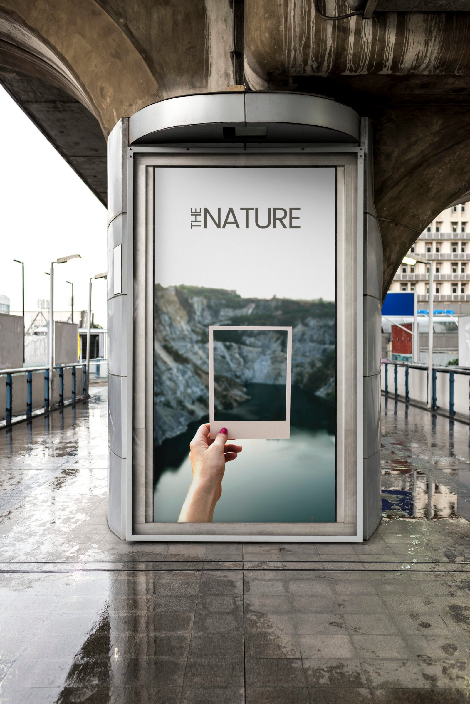 advertisement in a rainy city